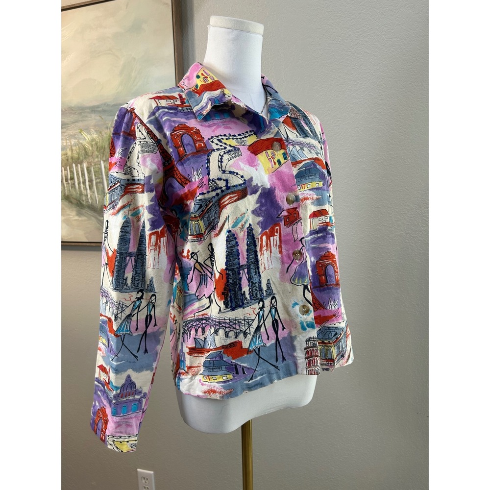 Tantrums Collection Colorful City Print Cotton Jacket Small - Picture 4 of 9